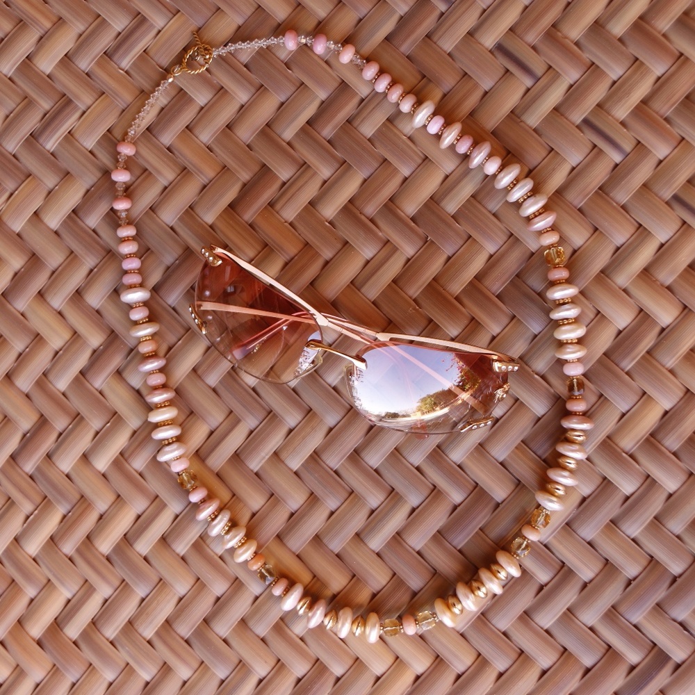 Pink Opal, Citrine, Pearl and Vermeil necklace
